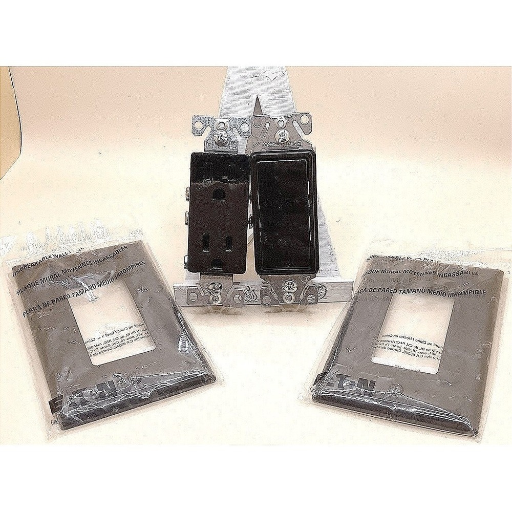 Eaton Black Decorator Switch‎ & Outlet Set with Wall Plates
